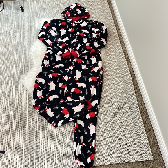 Hooded Zip One Piece Holiday PJs Woman’s M - Picture 6 of 13